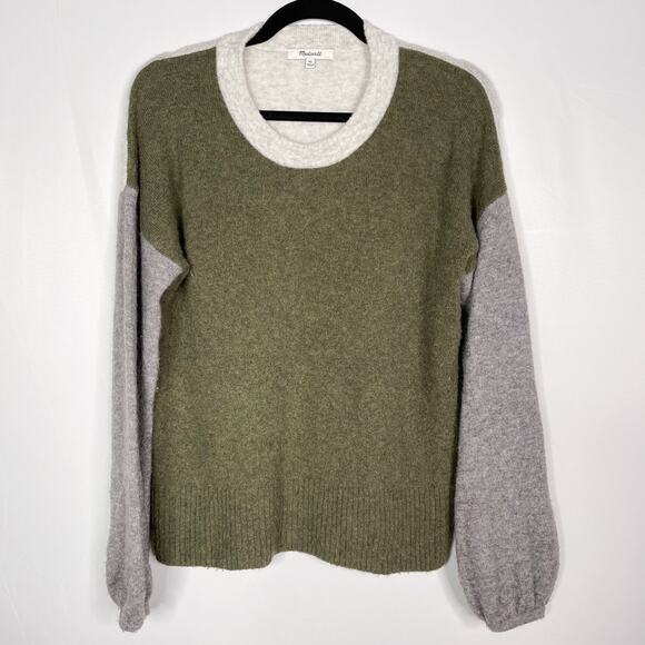 Madewell XSmall Green Gray Colorblock Payton Pullover Sweater in Coziest Yarn - Picture 1 of 10